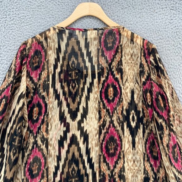 Chicos Top Womens 1 US Medium Brown Multi Ikat Embellished 3/4 Sleeves Blouse - Picture 4 of 9